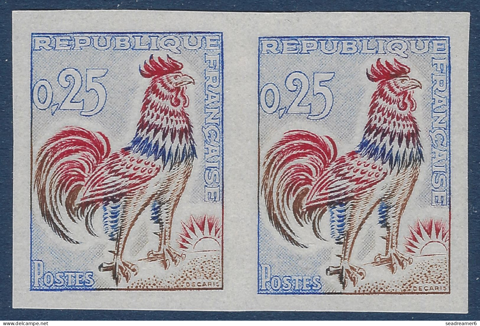 Coq De DECARIS N°1331** 0.25c En Paire Non Dentelé Tres Frais - 1962-1965 Cock Of Decaris