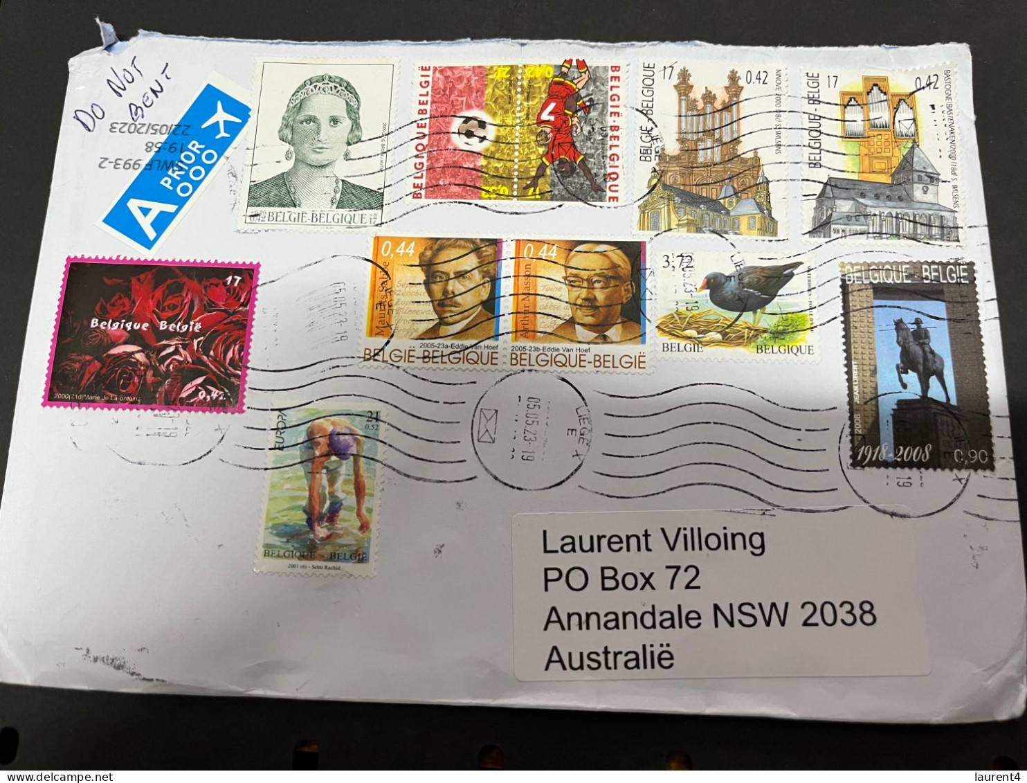 (2 R 27) Letters Posted From Belgium To Australia - 1 Cover (posted During COVID-19) 11 Stamps - 23 X 16 Cm - Lettres & Documents