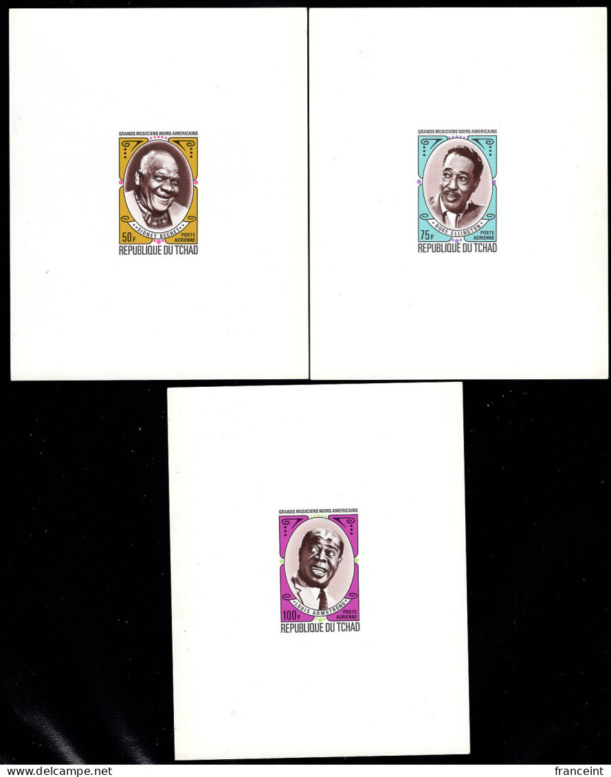 CHAD(1971) Sydnet Bechet. Duke Ellington. Louis Armstrong. Set Of Three Deluxe Sheets. Scott Nos C89-91 - Tchad (1960-...)