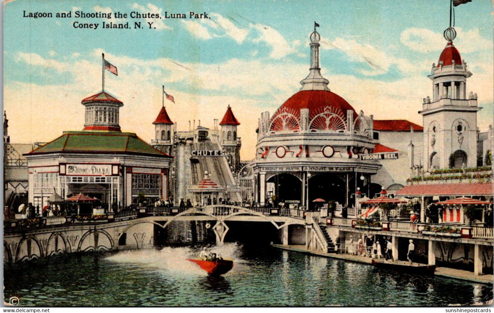 New York Coney Island Luna Park Lagoon And Shooting The Chutes 1925 - Brooklyn