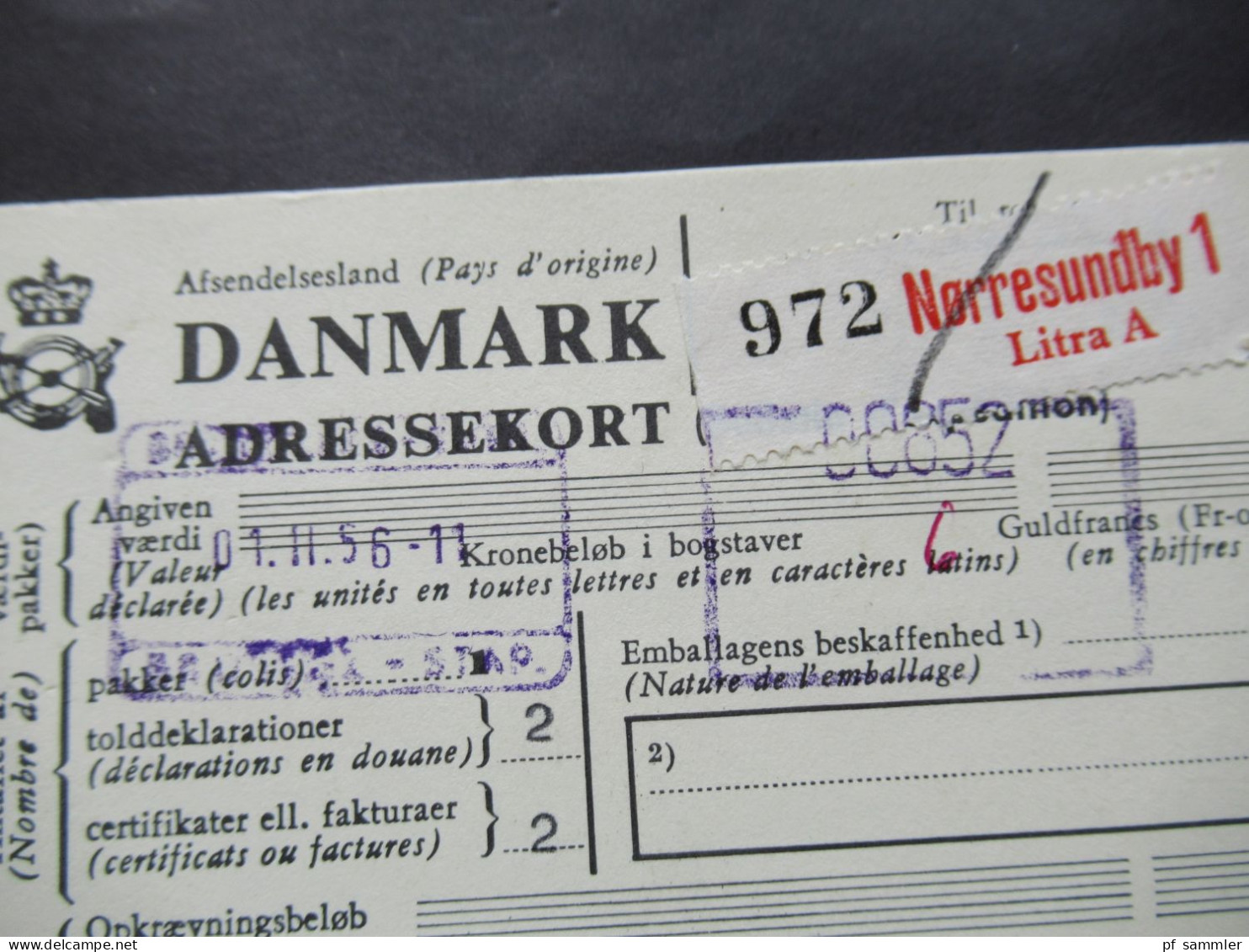 1966 Auslandspaketkarte nach Brüssel Absender St. Royal Danish Air Force Material Command Supply Depot Noerresundby