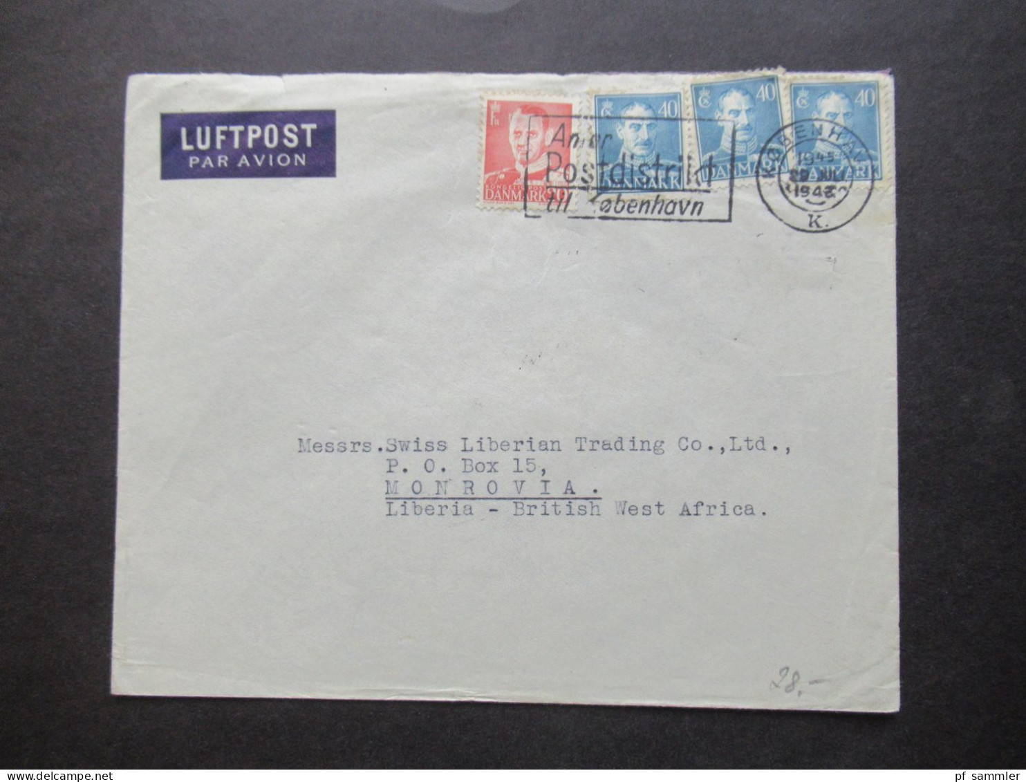 Dänemark 1948 MiF Mit Luftpost Nach Monrovia Liberia British West Africa Mit Ank. Stempel / Schöne Destination! - Storia Postale