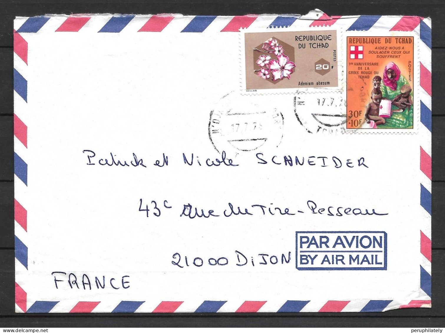 Chad Cover With Red Cross & Flowers Stamps Circulated - Tchad (1960-...)