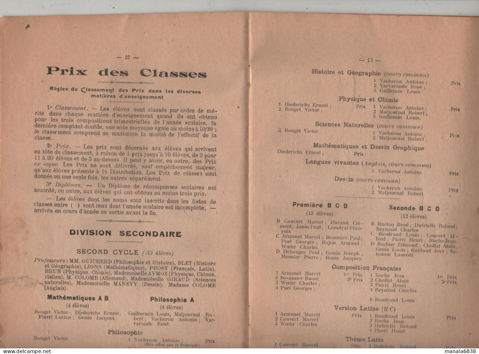 Collège Bourgoin Distribution Solennelle Des Prix Palmarès Classement élèves 1919 - Non Classés