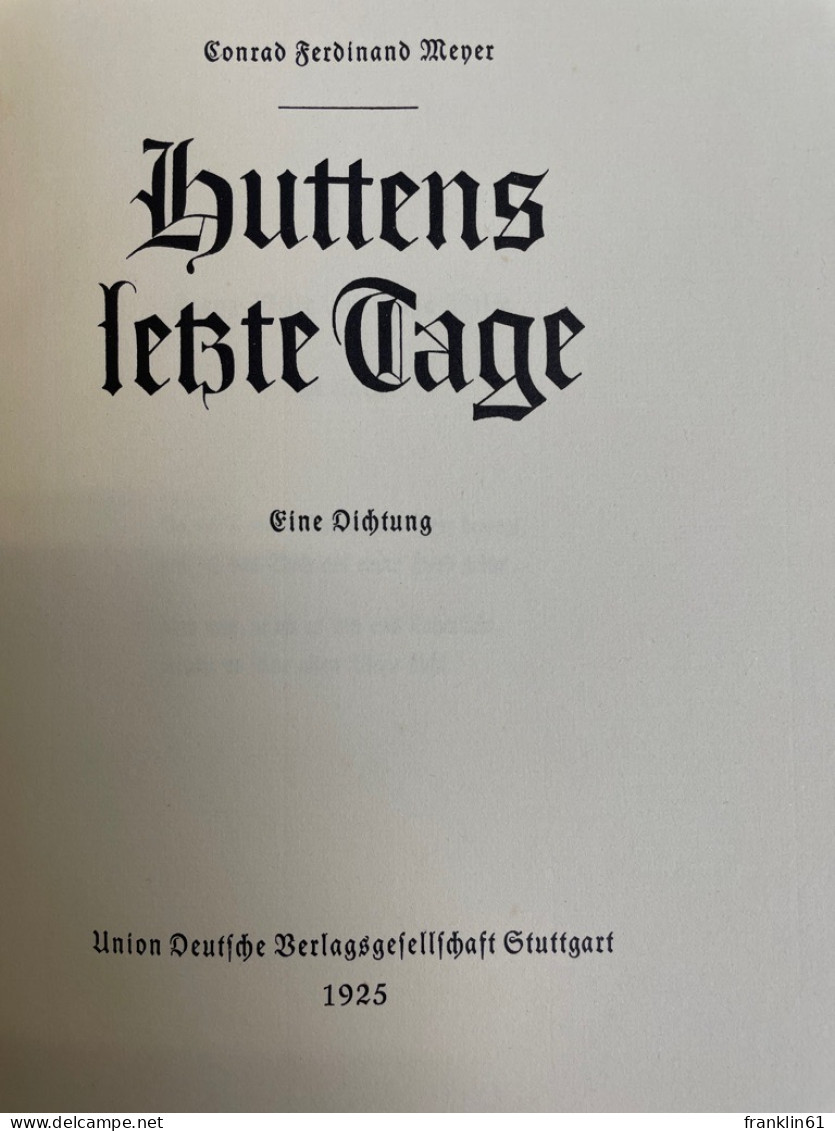 Huttens Letzte Tage : Eine Dichtung. - Poésie & Essais