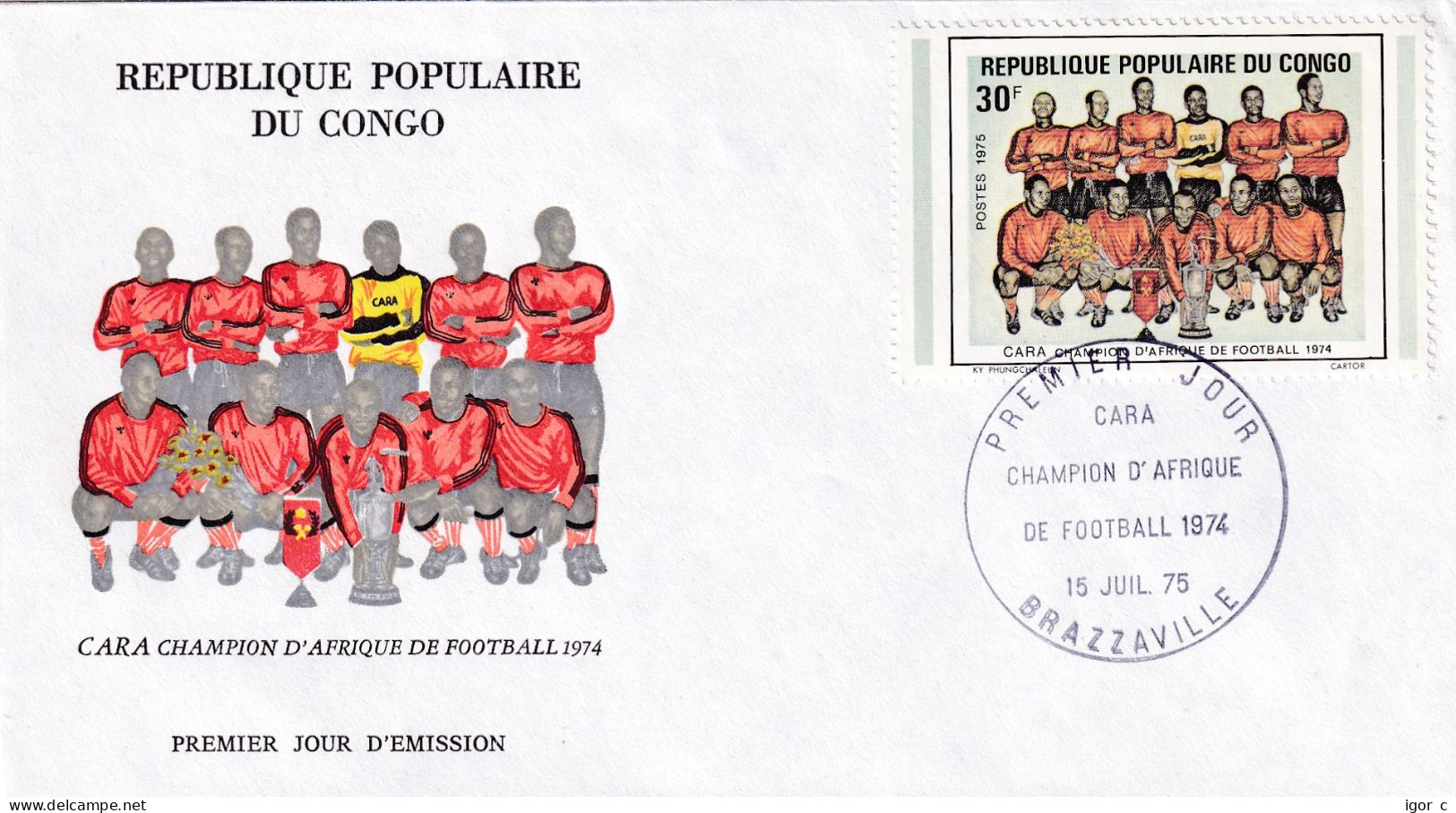 Congo Republ 1974 Cover: Football Soccer Fussball Calcio; African Cup; Congo Champion Team Photo - Afrika Cup