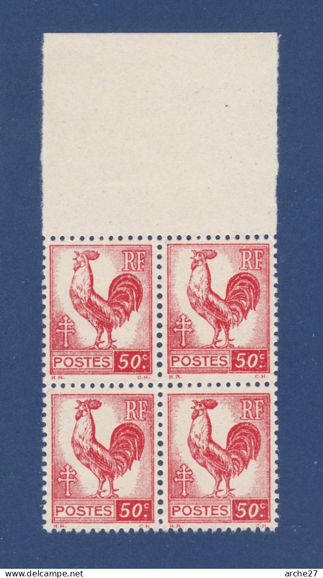 TIMBRE FRANCE N° 633 NEUF ** BLOC DE 4 BDF - 1944 Coq Et Maríanne D'Alger