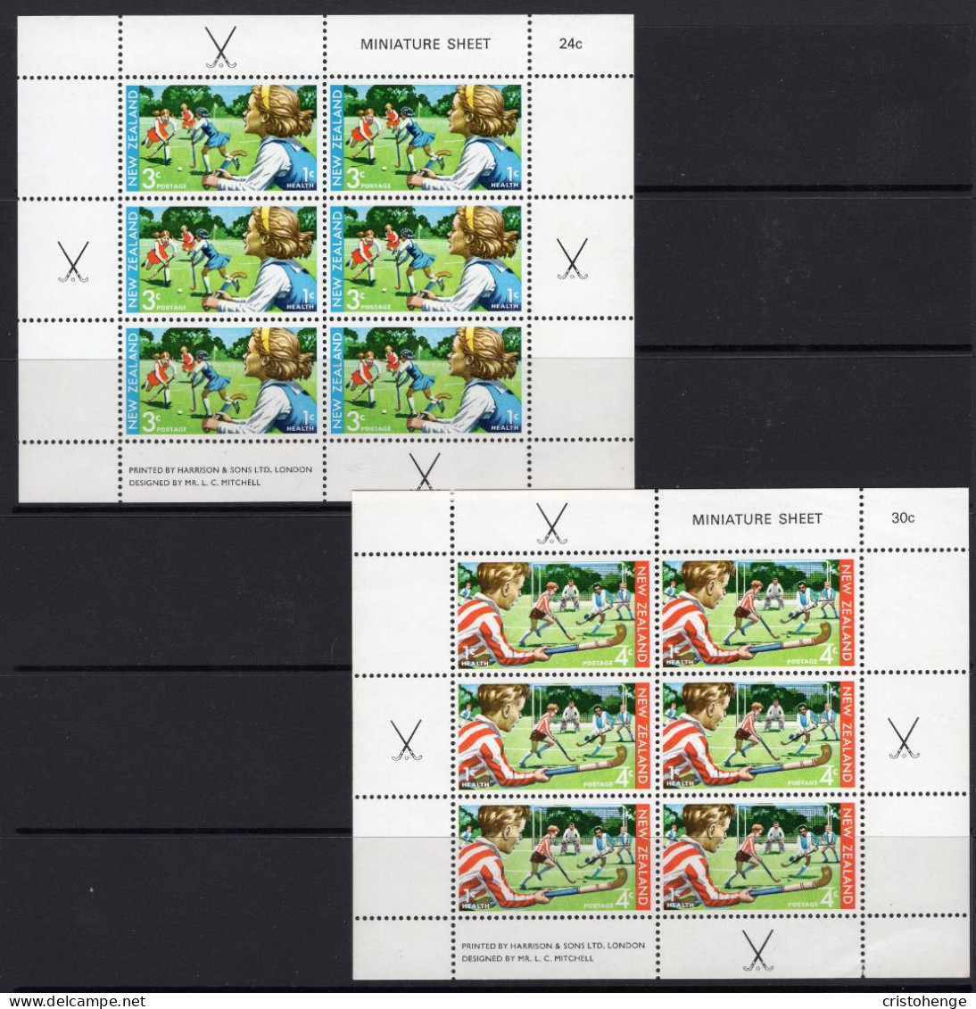 New Zealand 1971 Heatlth - Hockey & Dental Health MS Set Of 2 MNH (SG MS963a&b) - Neufs