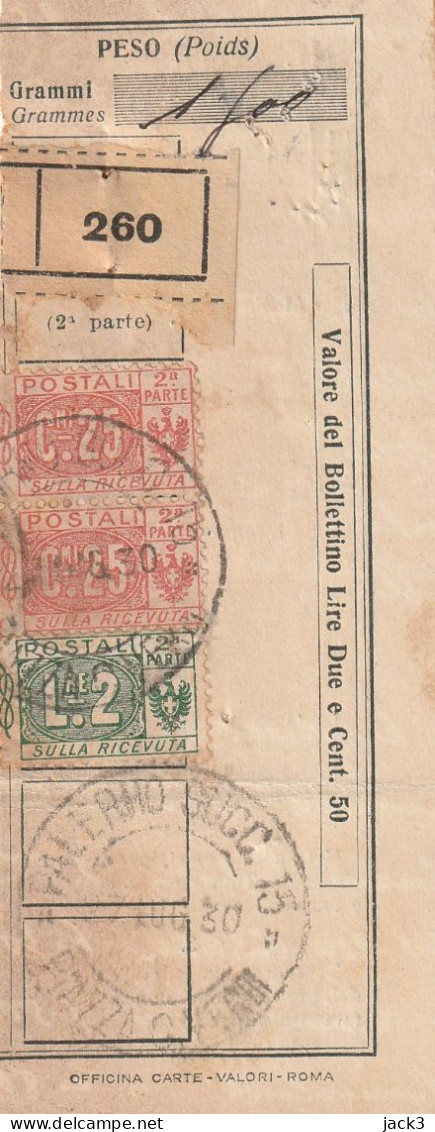 RICEVUTA PACCO POSTALE - 1930 - Pacchi Postali