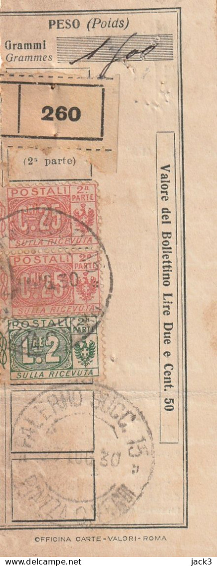 RICEVUTA PACCO POSTALE - 1930 - Colis-postaux