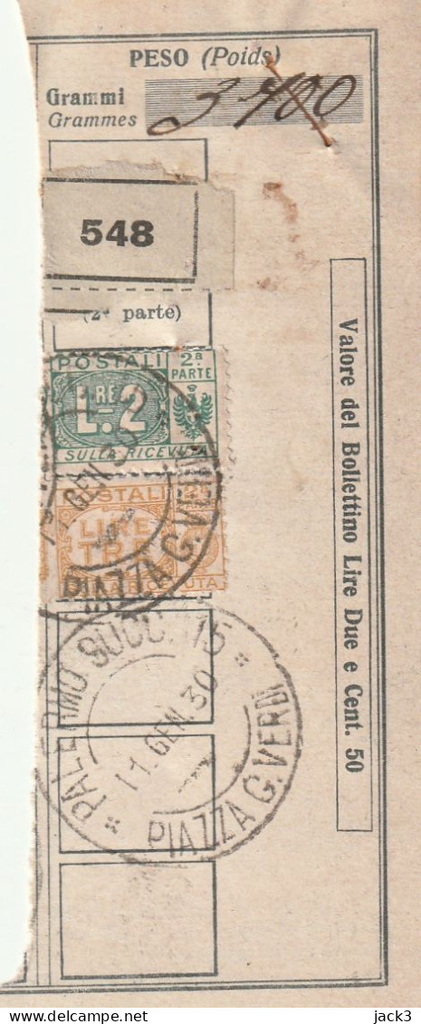 RICEVUTA PACCO POSTALE - 1920 - Postpaketten