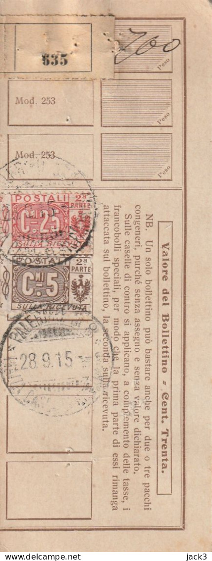 RICEVUTA PACCO POSTALE - 1915 - Paketmarken