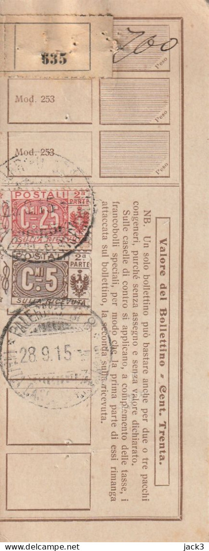 RICEVUTA PACCO POSTALE - 1915 - Postal Parcels