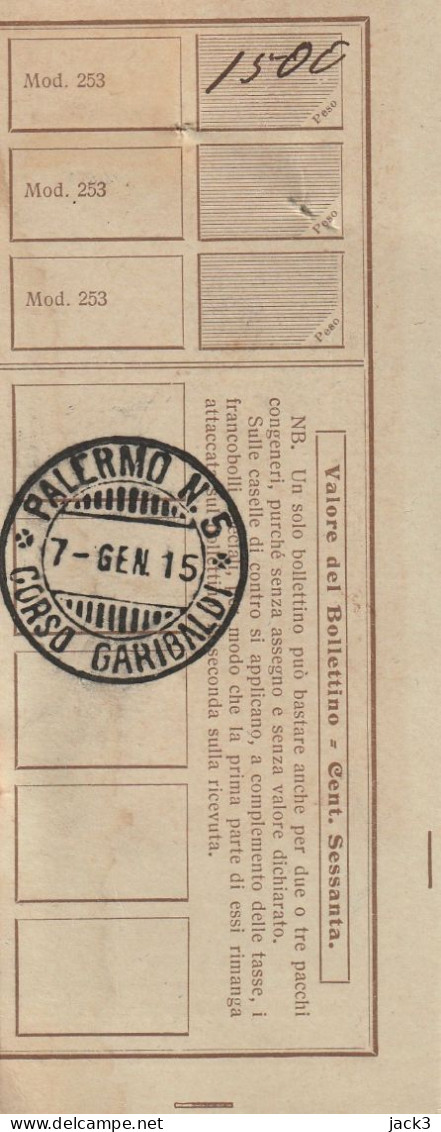 RICEVUTA PACCO POSTALE - 1915 - Pacchi Postali