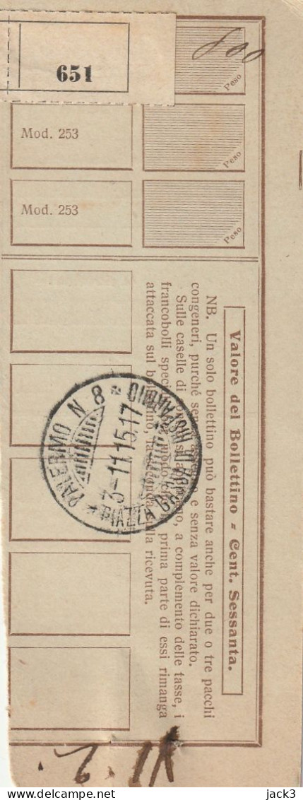 RICEVUTA PACCO POSTALE - 1915 - Postal Parcels