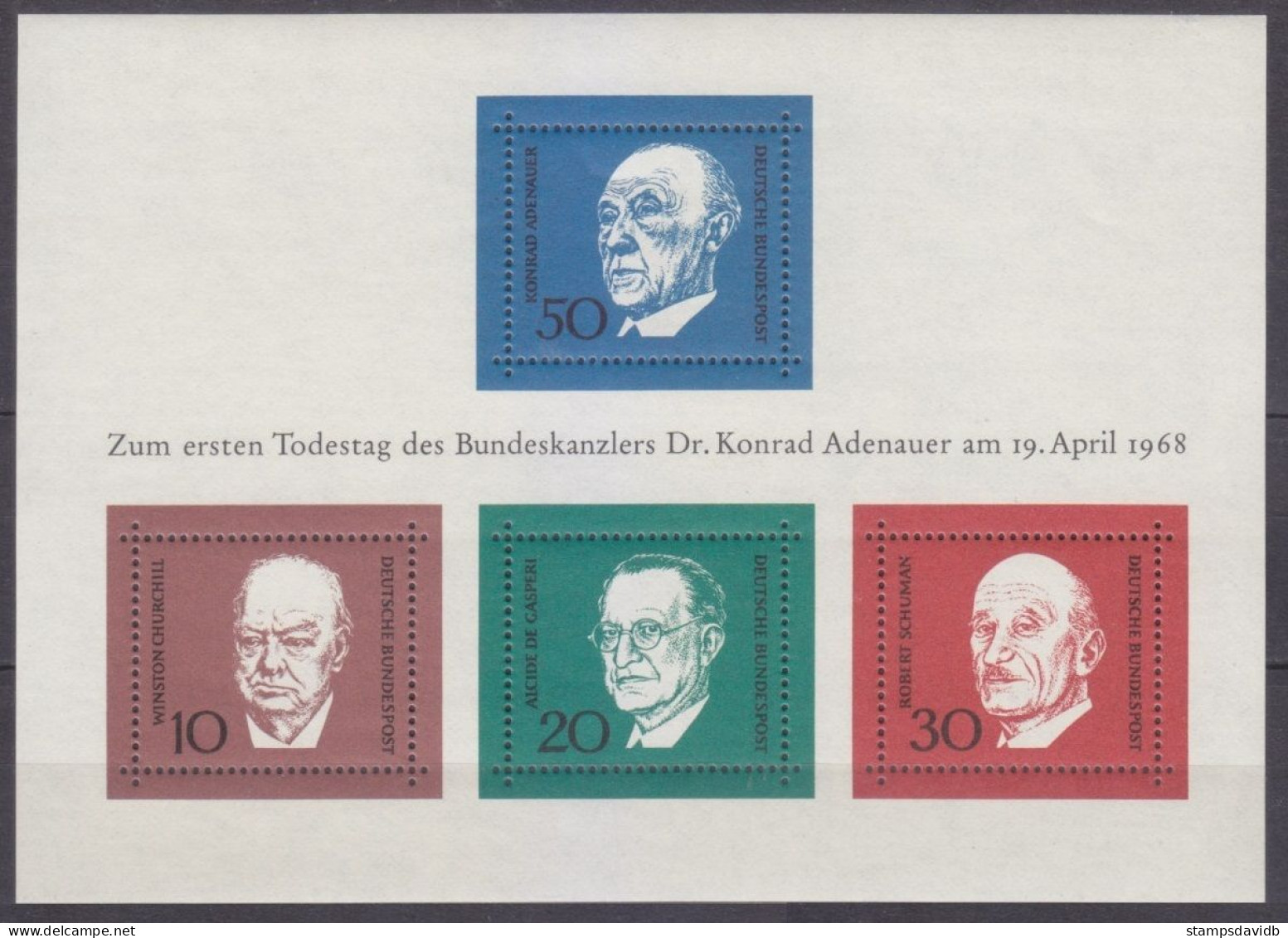 1968 Germany 554-557/B4 Politicians - K. Adenauer, W. Churchill - Sir Winston Churchill