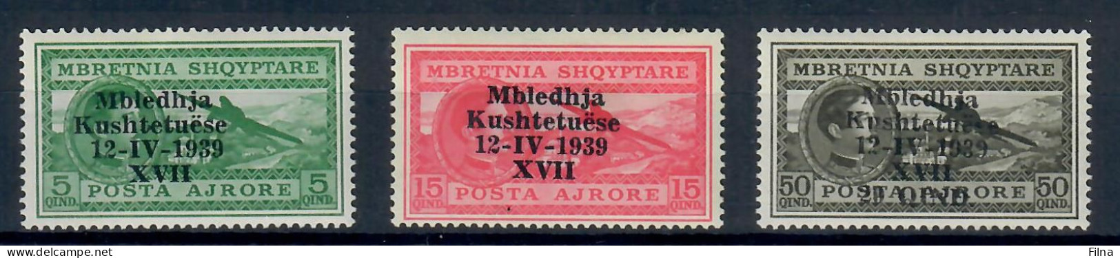 ALBANIA 1939 REGNO DI VITTORIO EMANUELE III  POSTA AEREA ASSEMBLEA COSTITUENTE   SERIE COMPLETA MH/* - Albania