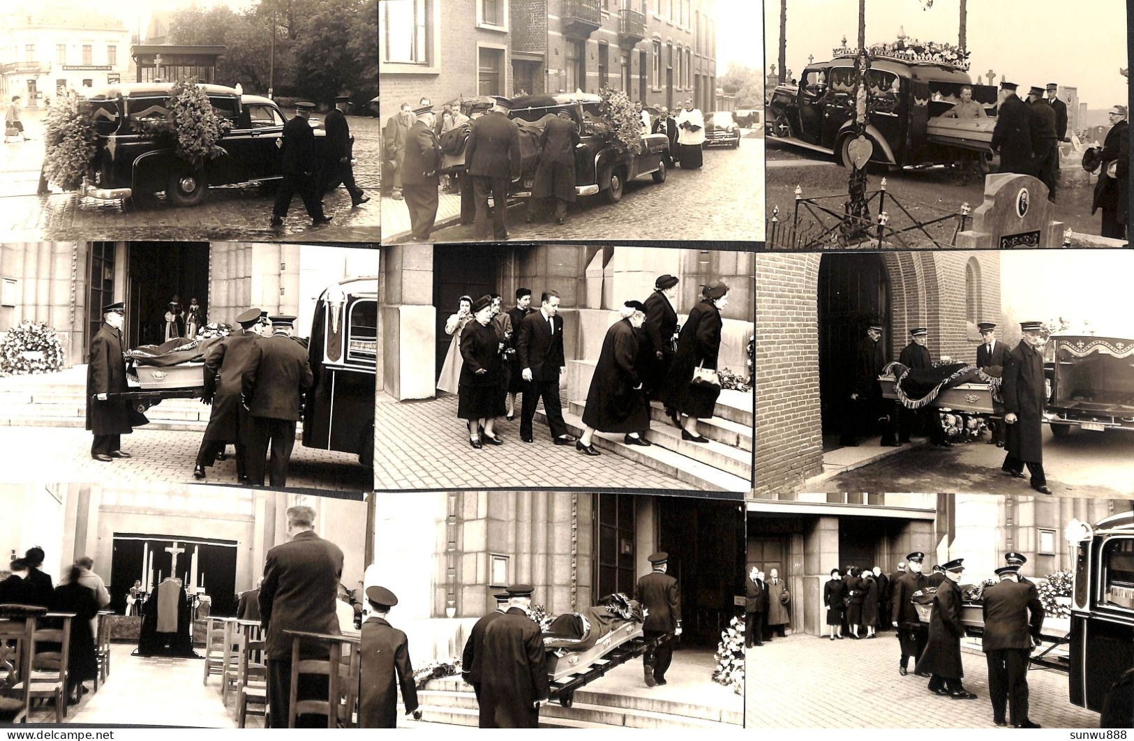 Lot 95 Cartes Photo (Gevaert Agfa) Funérailles Corbillard Obsèques Levée Du Corps Eglise Cimetière Belgique - Funerales