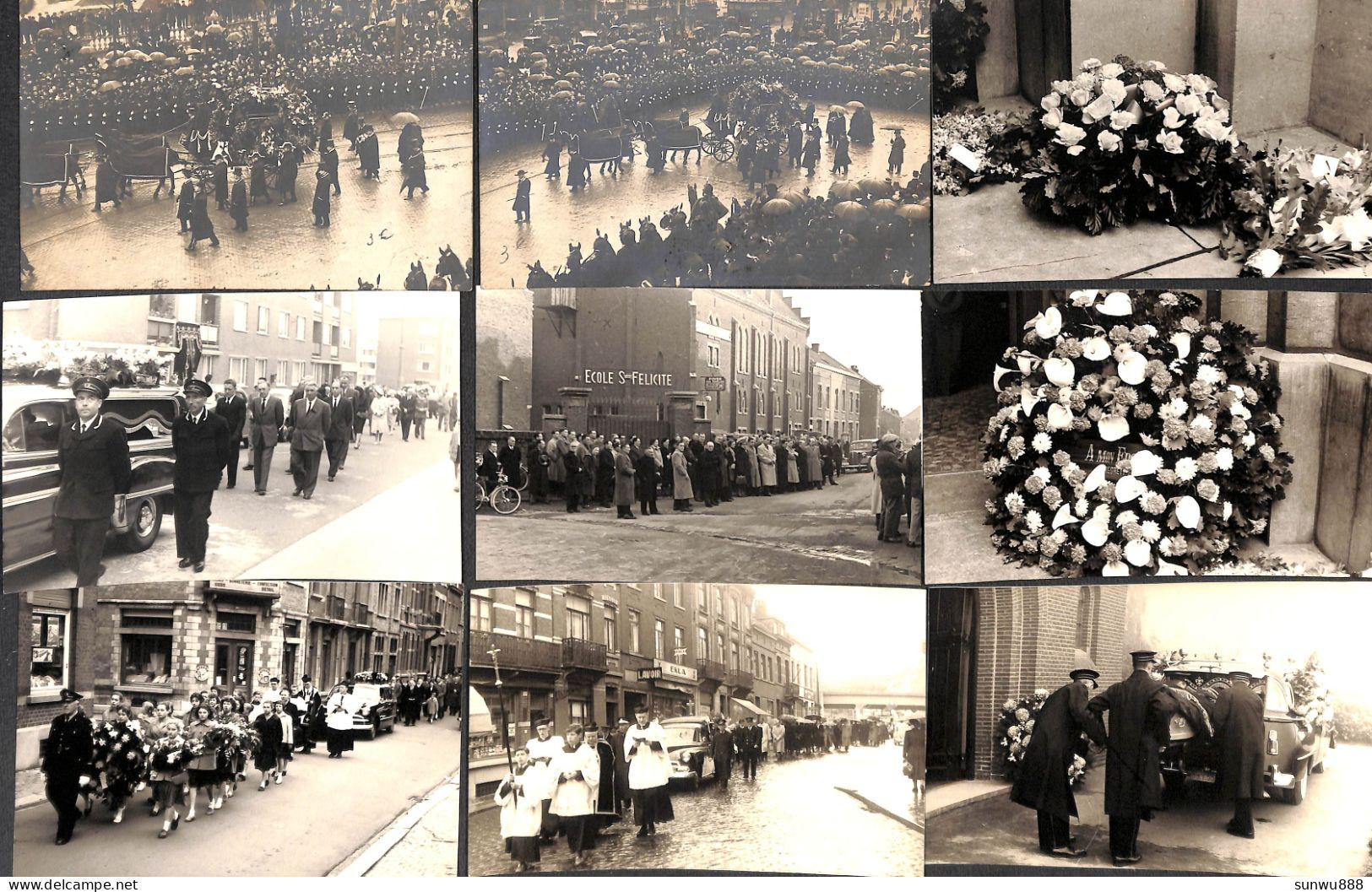 Lot 95 cartes photo (Gevaert Agfa) Funérailles Corbillard Obsèques Levée du corps Eglise Cimetière Belgique