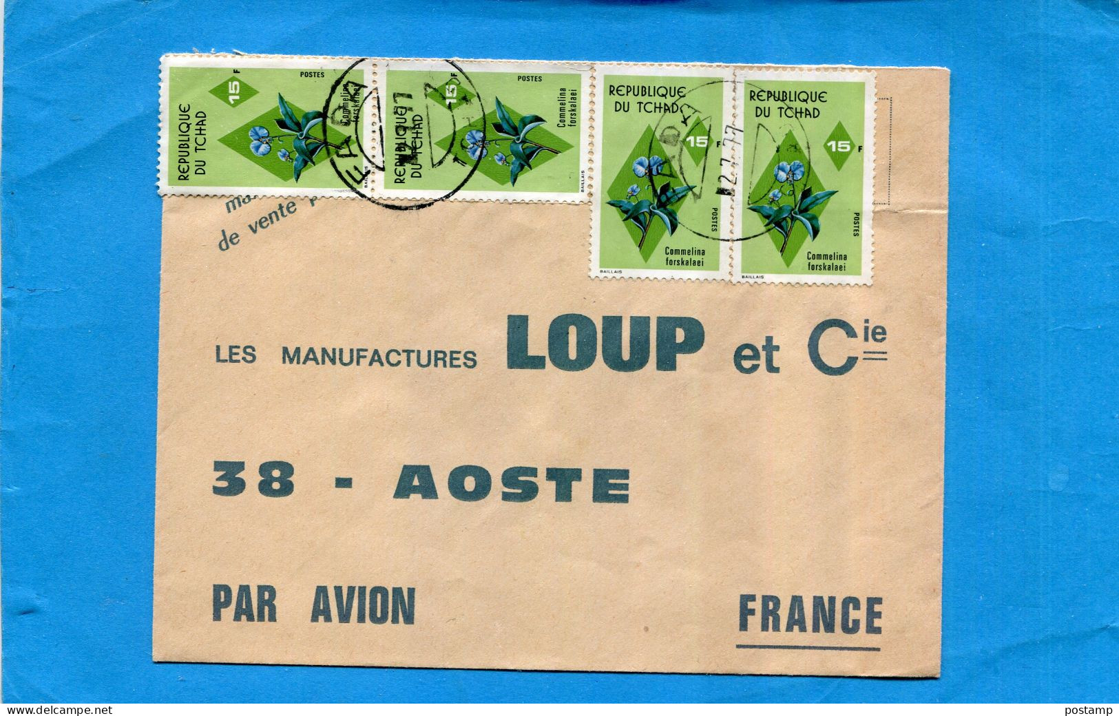 Marcophilie-LETTRE   TCHAD -pour France Cad FADA 1977  4 Stamps  4 Flowers +N°301COMMELINA - Tchad (1960-...)