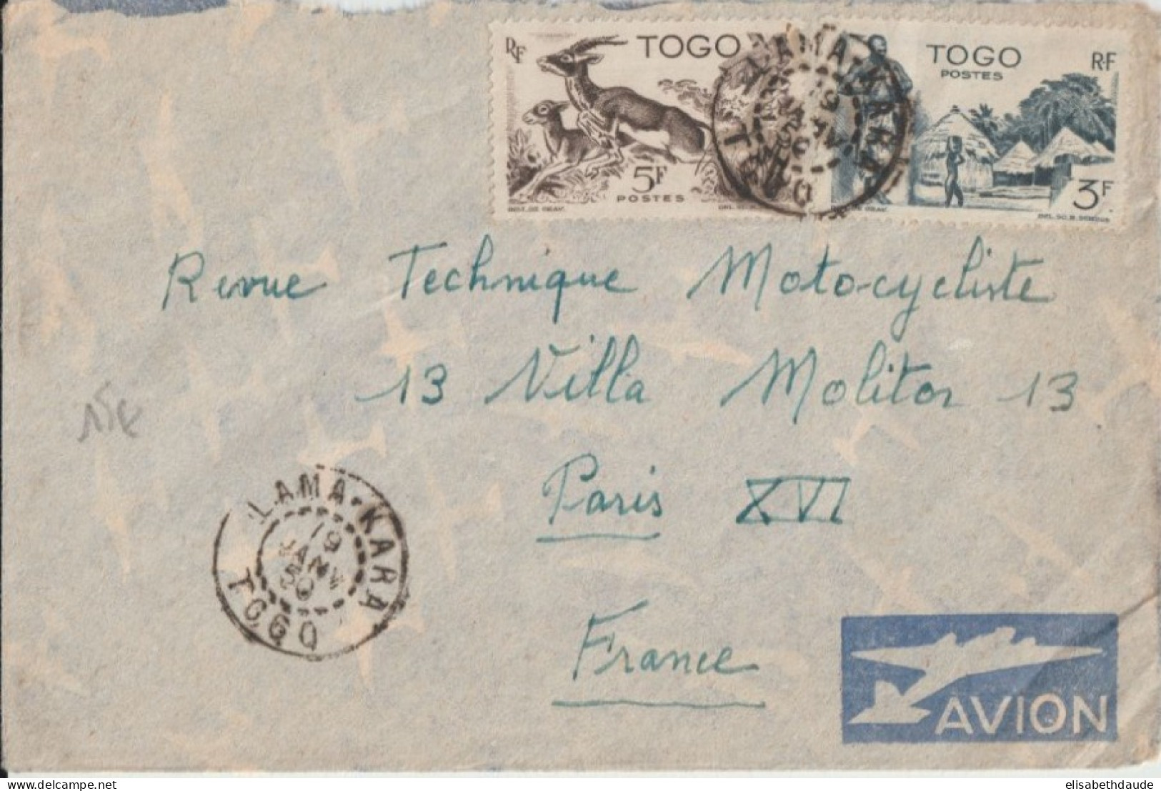 TOGO - 1950 - ENVELOPPE Par AVION De LAMA-KARA (RARE) ! => PARIS - ANIMAUX / GAZELLES - Storia Postale