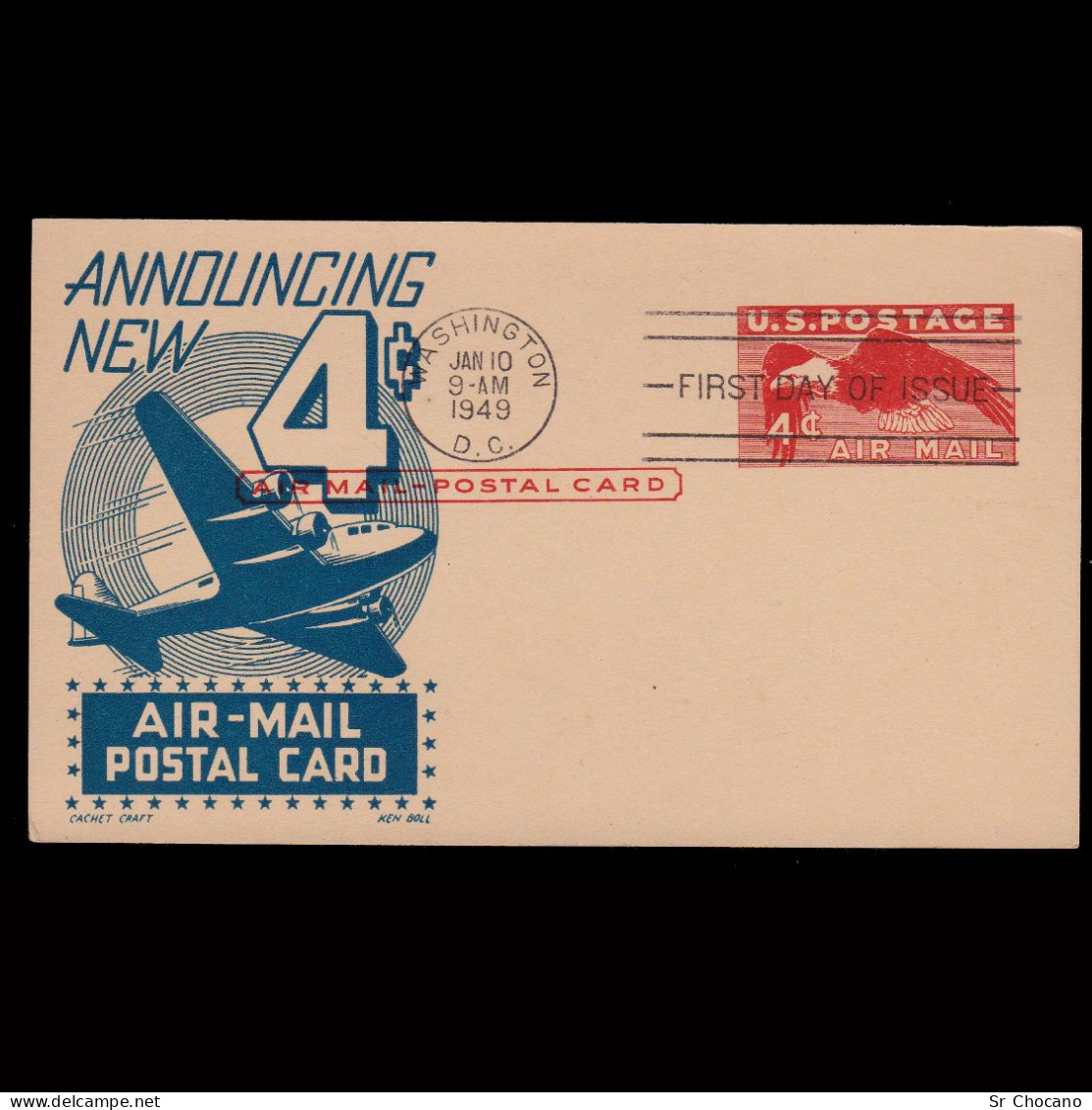 US.AIR MAIL.1949.PostCard.4C.FIRST DAY ISSUE. - 1951-1960