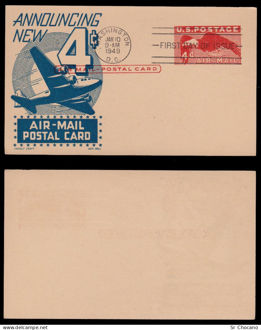 US.AIR MAIL.1949.PostCard.4C.FIRST DAY ISSUE. - 1951-1960