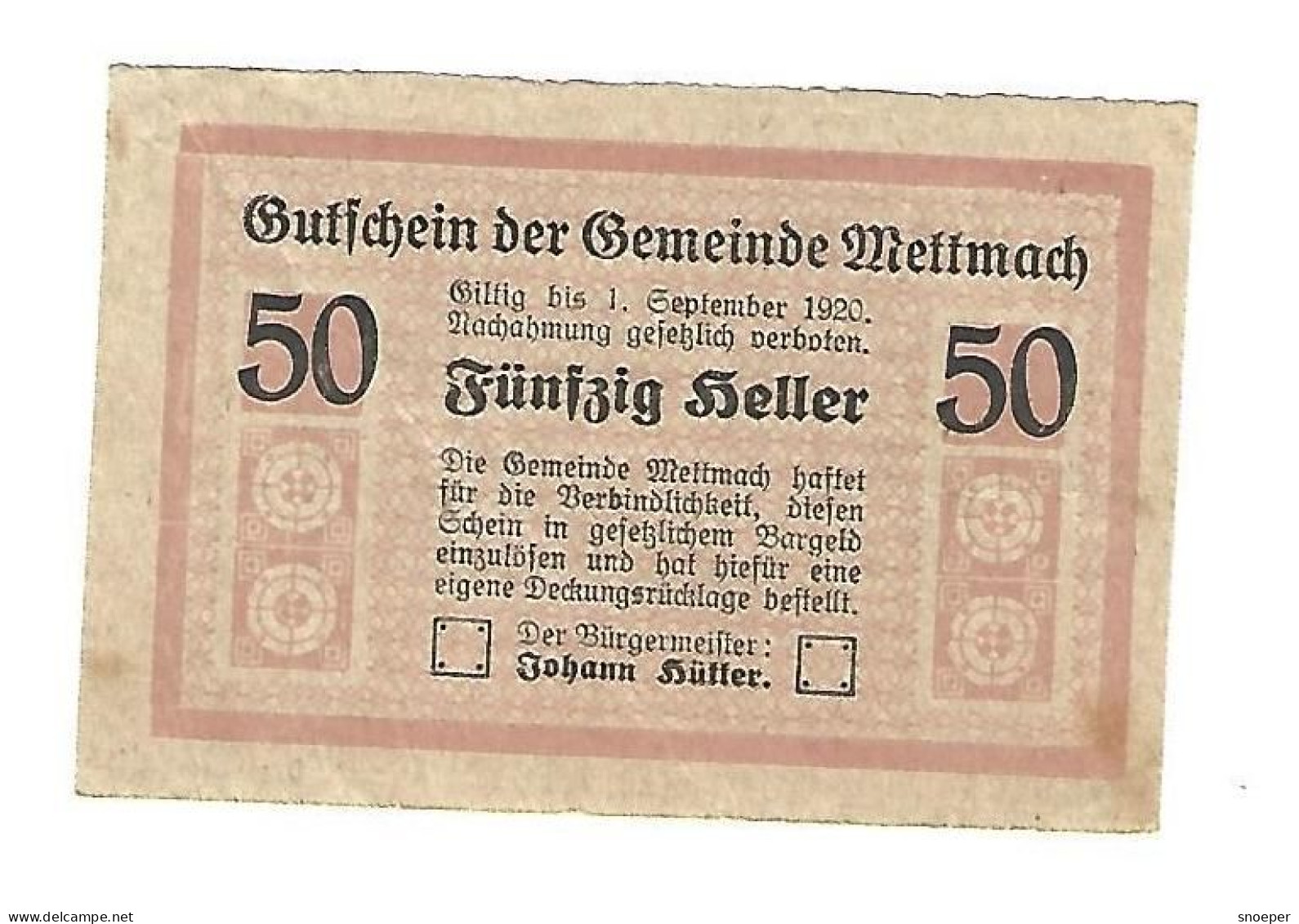 *notgeld   Austria Mettmach 50 Heller  610.3a - Autriche