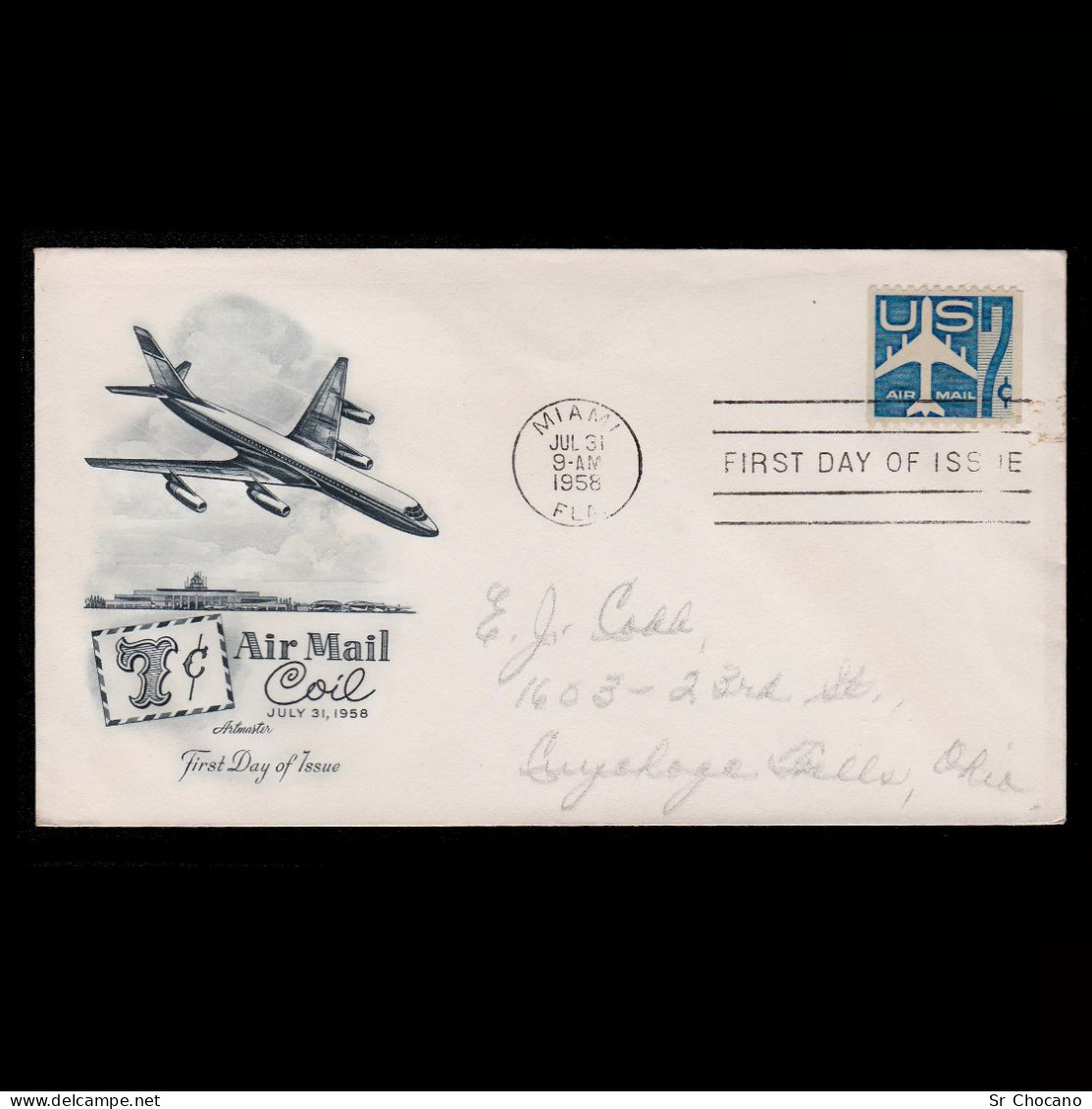 US.AIR MAIL.COIL.1958.7c.FIRST DAY ISSUE.SCOTT C51 - 1951-1960