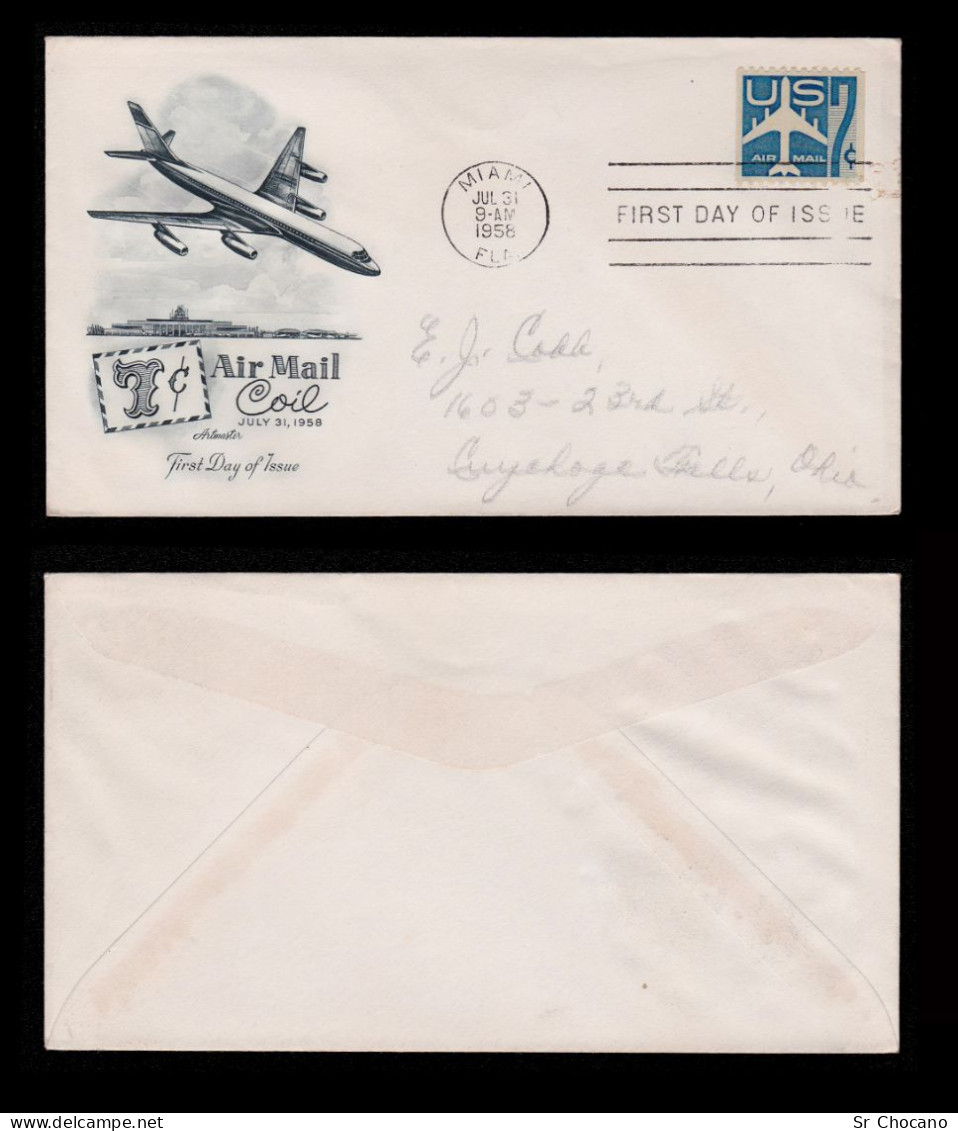 US.AIR MAIL.COIL.1958.7c.FIRST DAY ISSUE.SCOTT C51 - 1951-1960