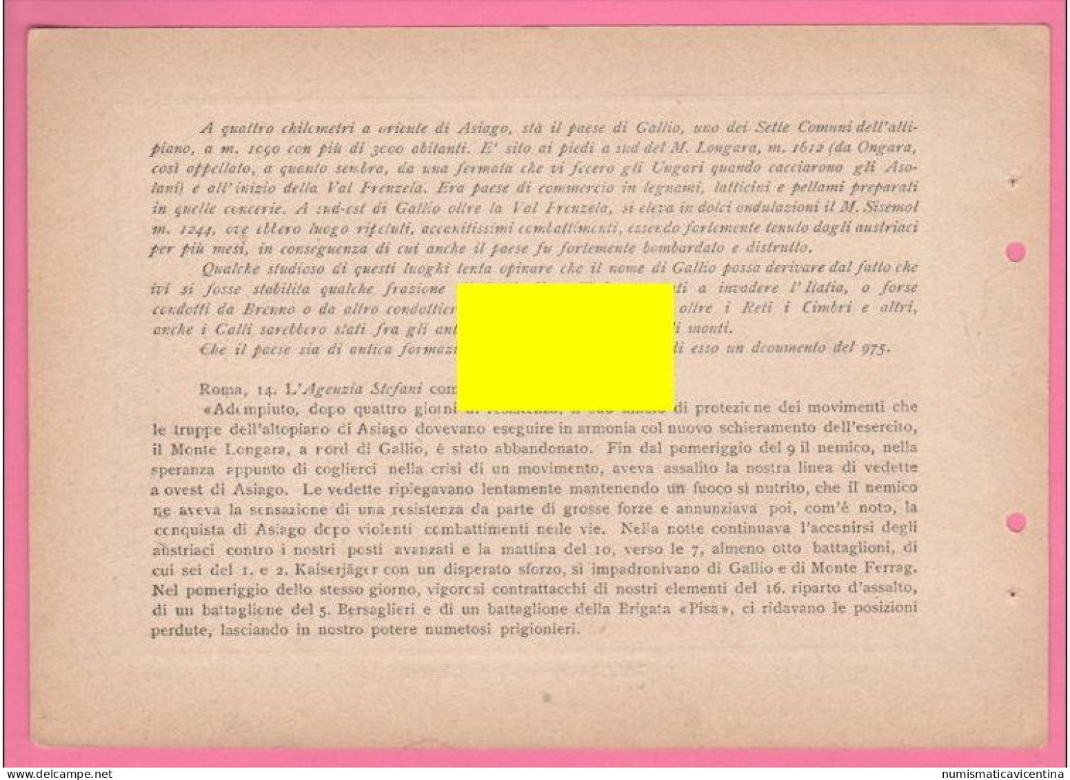 Gallio : Immagine Paese Distrutto Dai Bombardamenti Austriaci Tratto Da Libro Storico Dell'Altipiano Di Asiago - Italiano