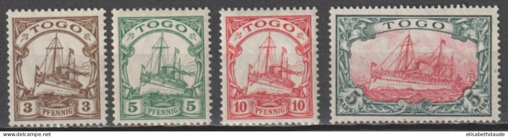 TOGO (COLONIE ALLEMANDE) - 1909 - SERIE COMPLETE YVERT N° 19A/22 ** MNH - 22 EST SANS GOMME (*) - COTE = 50 EUR. - Unused Stamps