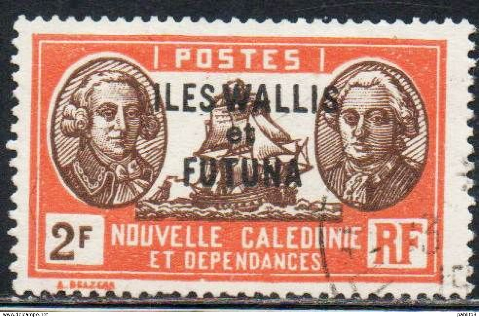 WALLIS AND FUTUNA ISLANDS 1930 1940 OVERPRINTED ADMIRAL DE BOUGAINVILLE COUNT DE LA PEROUSE 2fr USED USATO OBLITERE' - Gebruikt