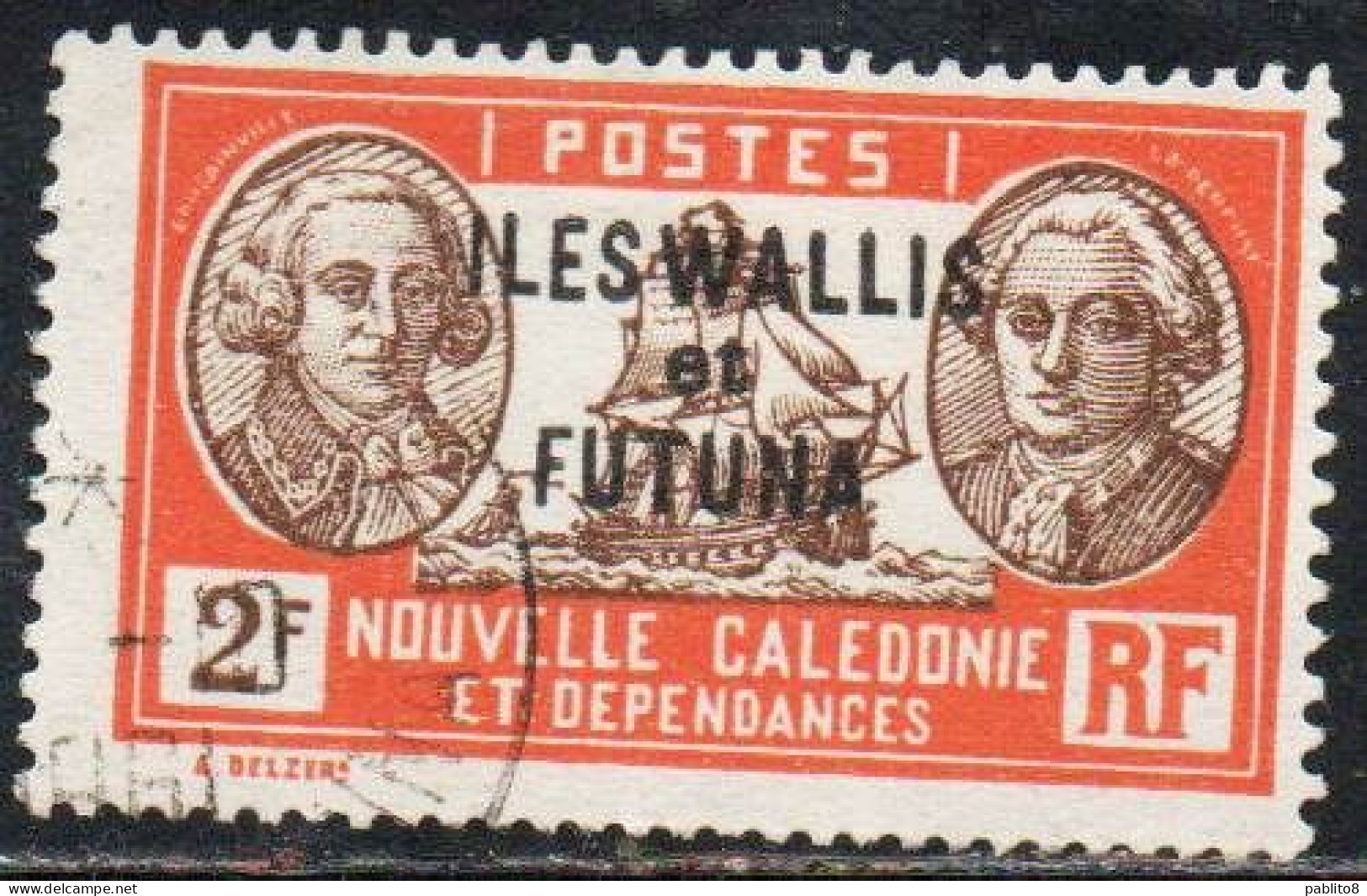 WALLIS AND FUTUNA ISLANDS 1930 1940 OVERPRINTED ADMIRAL DE BOUGAINVILLE COUNT DE LA PEROUSE 2fr USED USATO OBLITERE' - Usati