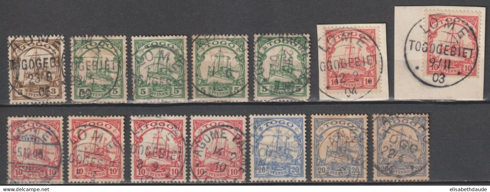 TOGO (COLONIE ALLEMANDE) - 1900/1914 - LOT BELLES OBLITERATIONS DONT 2 FRAGMENTS ! - Used Stamps