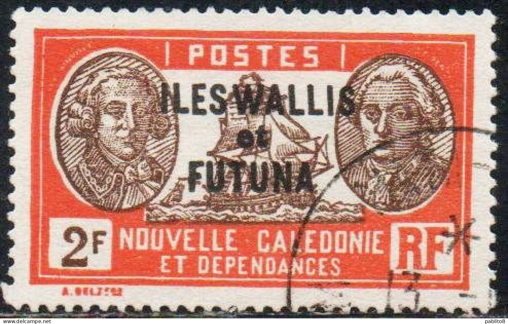WALLIS AND FUTUNA ISLANDS 1930 1940 OVERPRINTED ADMIRAL DE BOUGAINVILLE COUNT DE LA PEROUSE 2fr USED USATO OBLITERE' - Gebruikt