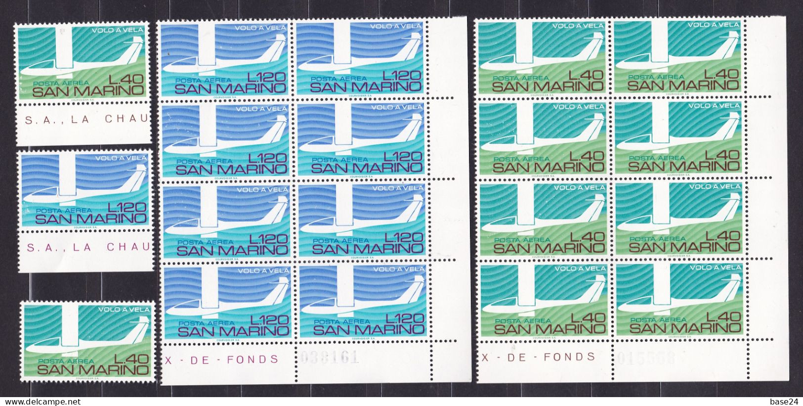 1974 San Marino Saint Marin  VOLO A VELA 9 Serie Di 2 Valori: 8+1 MNH**POSTA AEREA SAILING FLIGHT AIRMAIL - Airmail