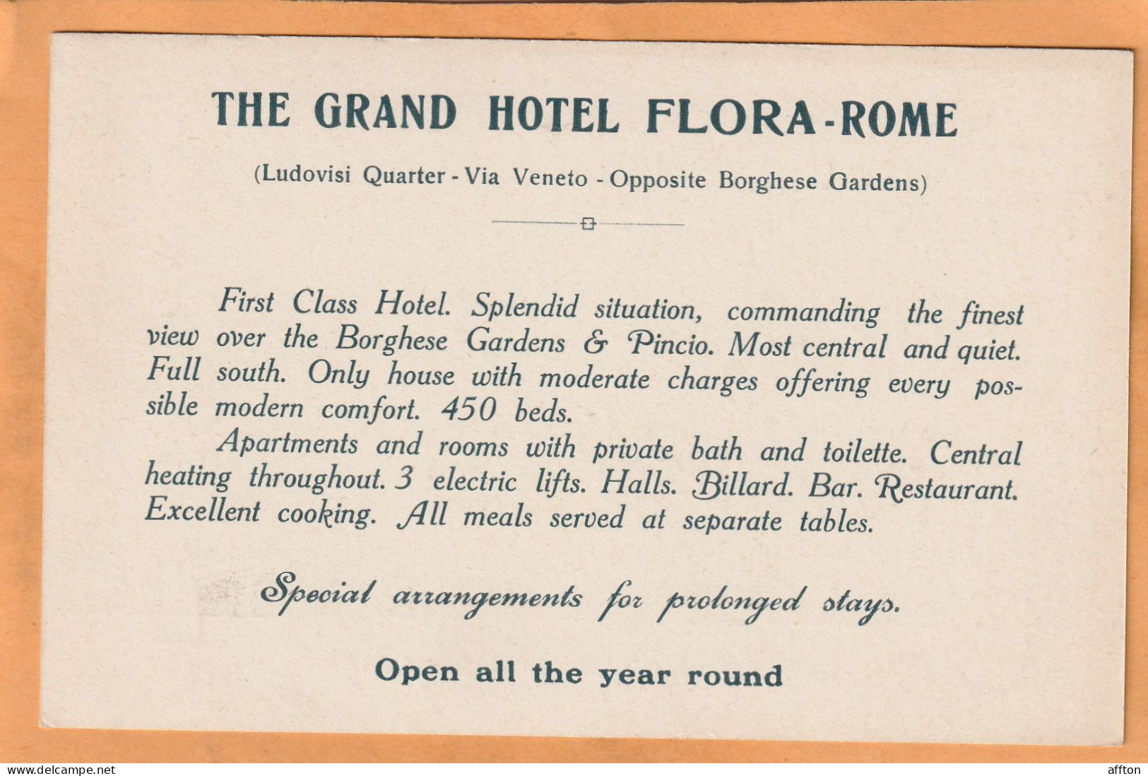 Rome Grand Hotel Flora Italy Old Postcard - Bars, Hotels & Restaurants