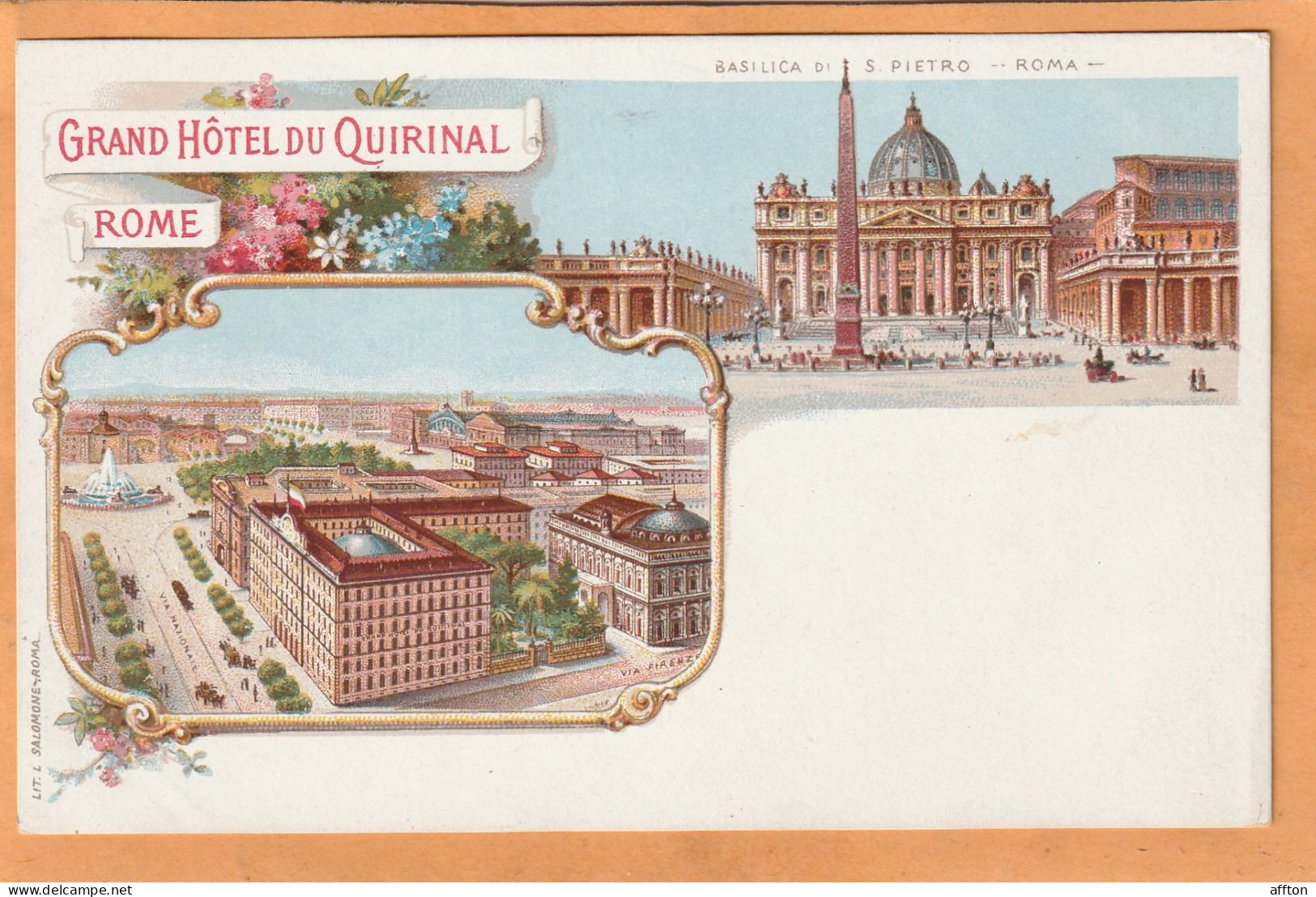 Rome Grand Hotel Flora Quirinal Italy 1900 Postcard - Bars, Hotels & Restaurants