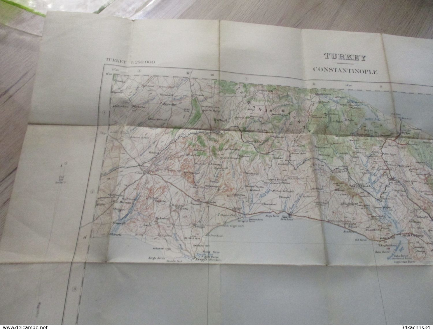 Carte Toilée Turquie Turkey Constantinople War Office 1909 73 X60 Environ - Geographical Maps