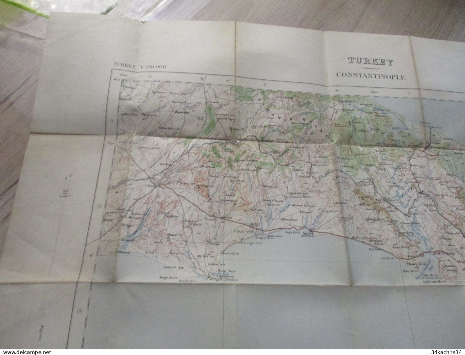 Carte Toilée Turquie Turkey Constantinople War Office 1909 73 X60 Environ - Geographische Kaarten