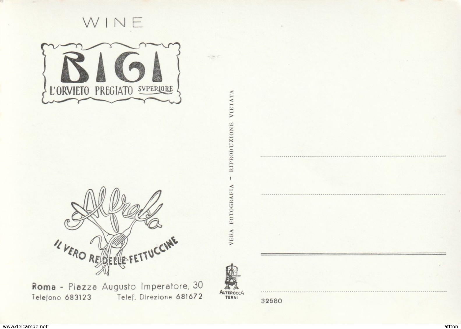 Rome Bigi Wine Italy Old Postcard - Bars, Hotels & Restaurants