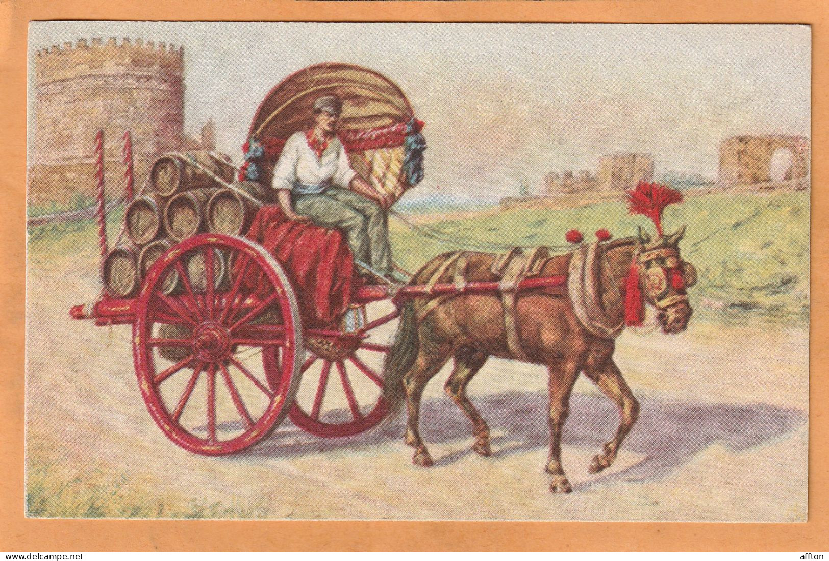 Rome Types Transport Wine Italy Old  Postcard - Transports