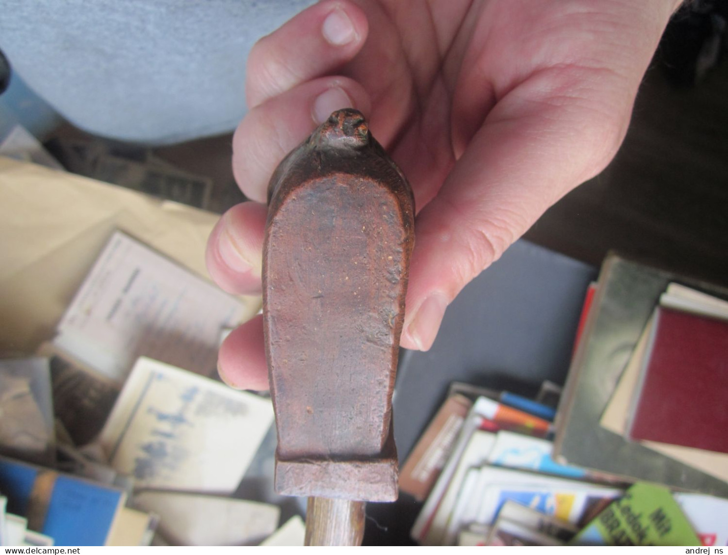 an old pipe of larger dimensions, one part is wood and the long part where you put the tobacco is some kind of ceramic