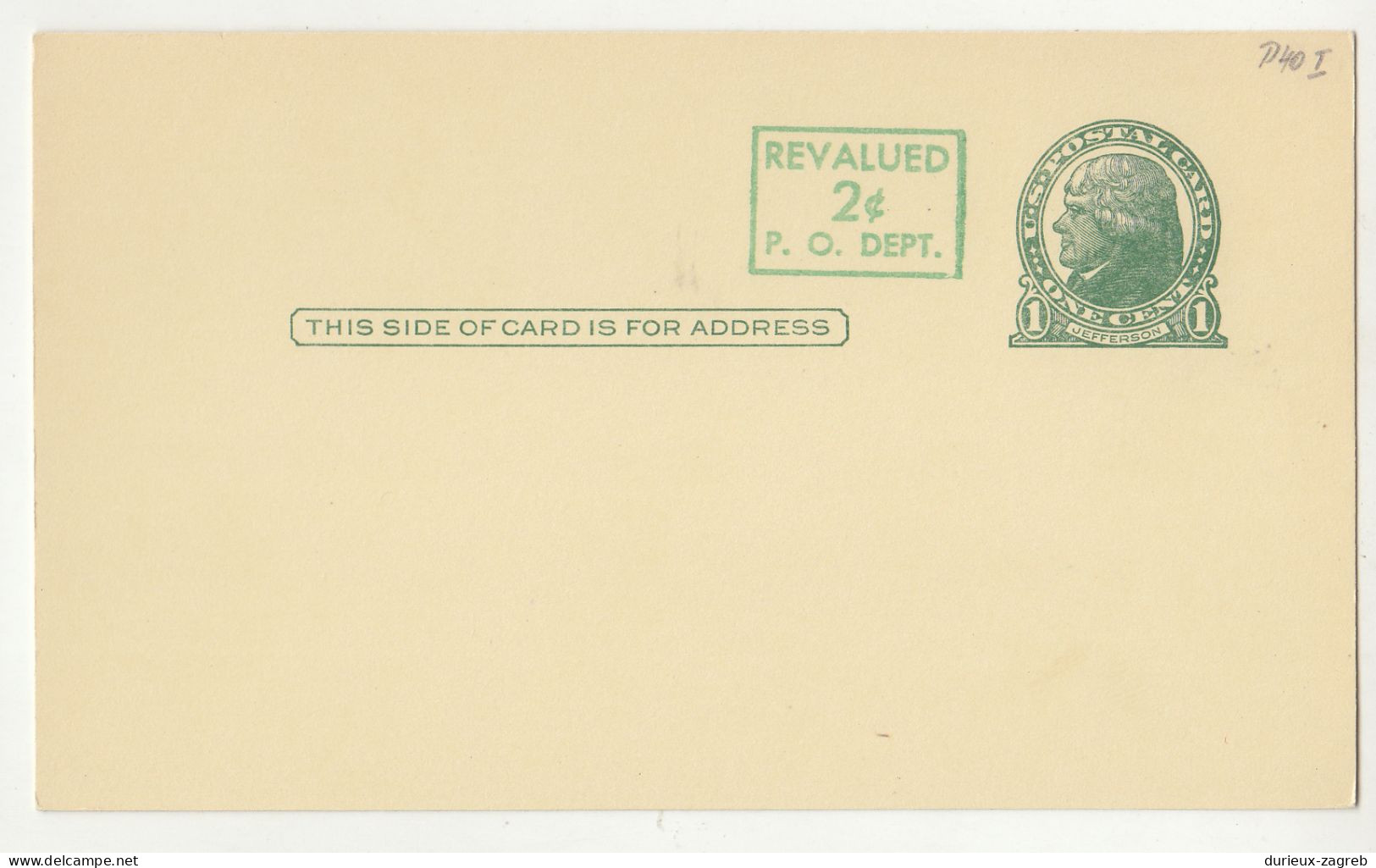 US 1952 Surcarged Postal Stationery Postcard Not Posted UX39 230601 - 1941-60