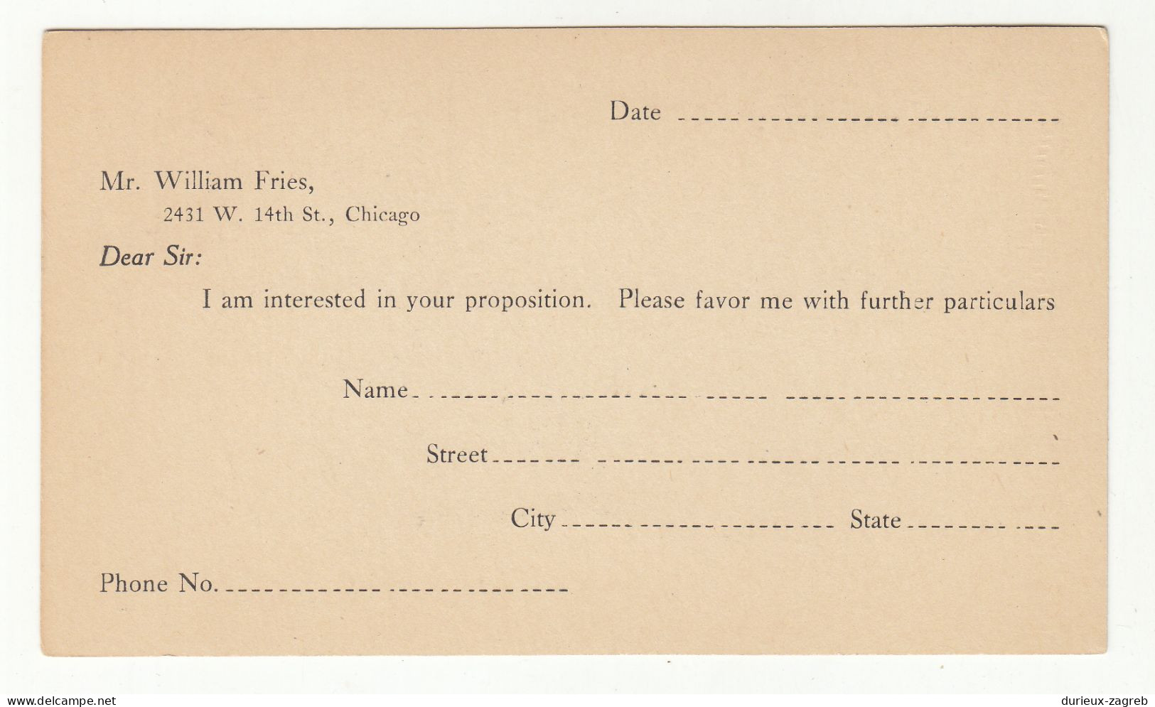 US 1920 Postal Stationery Postcard Not Posted UX33? Preprinted 230601 - 1901-20