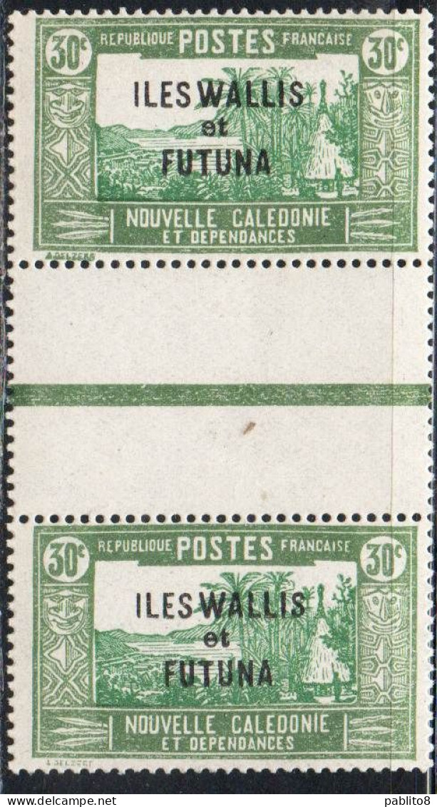 WALLIS AND FUTUNA ISLANDS 1930 1940 OVERPRINTED LANDSCAPE WITH CHIEF'S HOUSE GUTTER PAIRS 30c MNH - Neufs