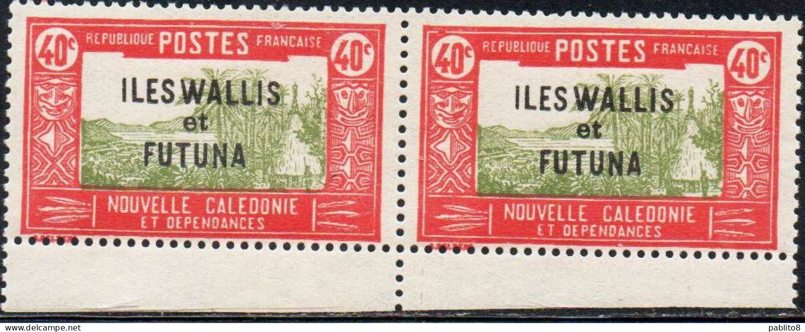 WALLIS AND FUTUNA ISLANDS 1930 1940 OVERPRINTED LANDSCAPE WITH CHIEF'S HOUSE PAIRS 40c MNH - Neufs