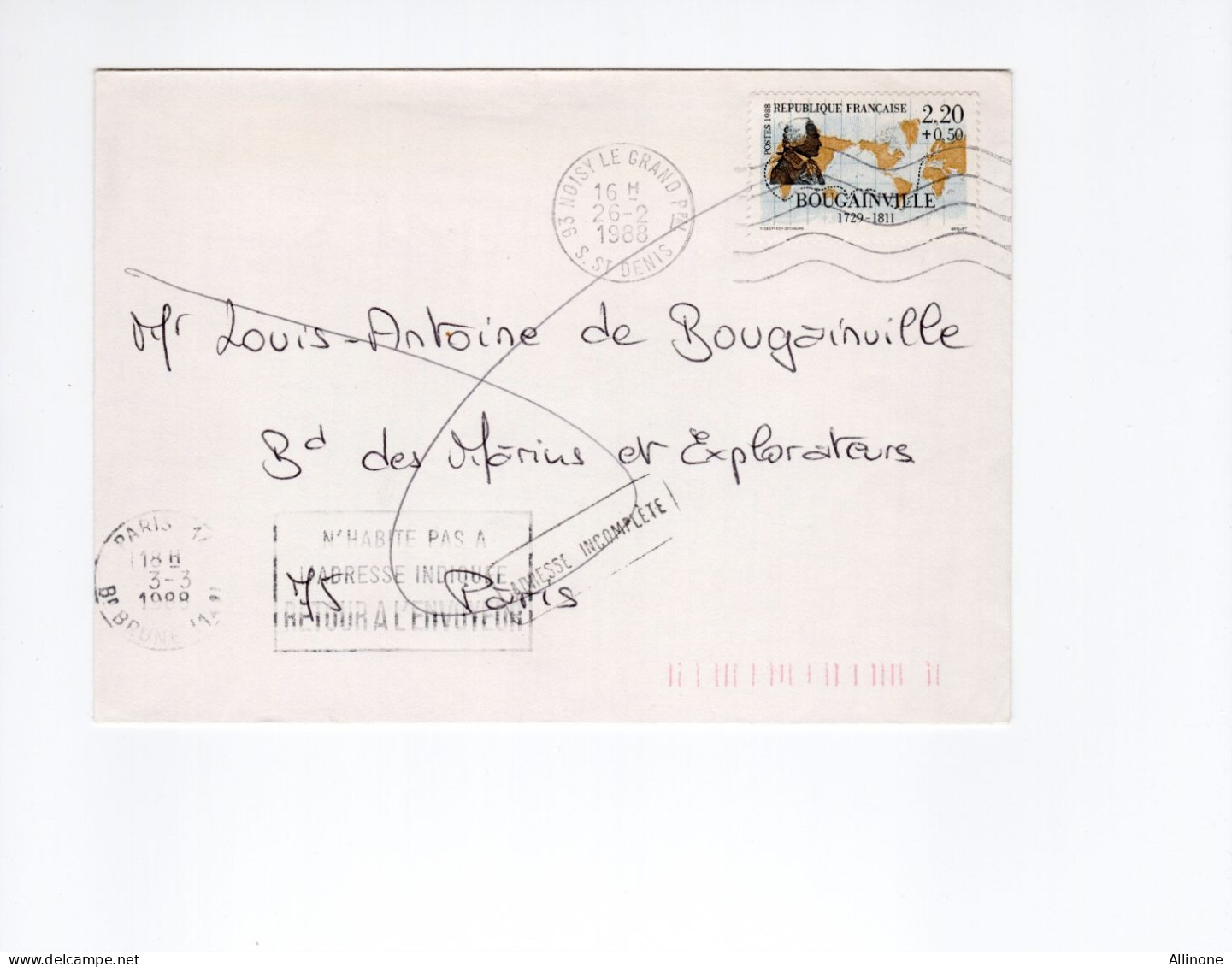 BOUGAINVILLE  2521 1988 Marins Et Explorateurs Fausse Adresse Intentionnelle Et Retour N'habite Pas...TB - Usados