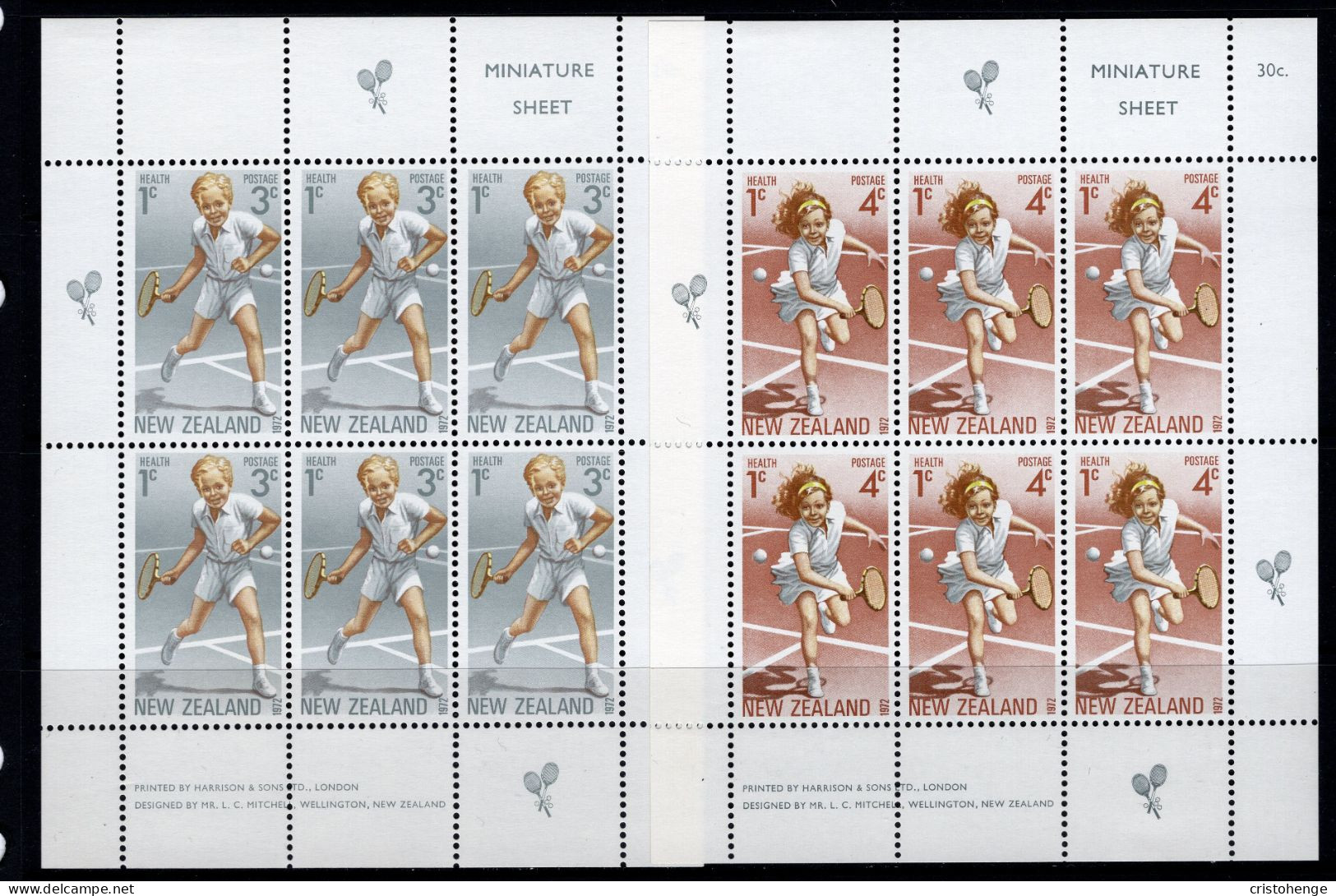 New Zealand 1972 Health - Tennis MS Set Of 2 LHM (SG MS989) - Neufs